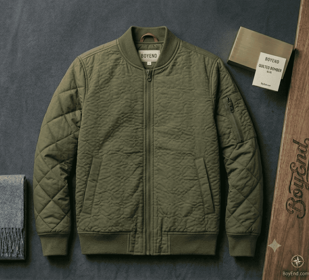 Army Olive Quilted Nylon Bomber Jacket