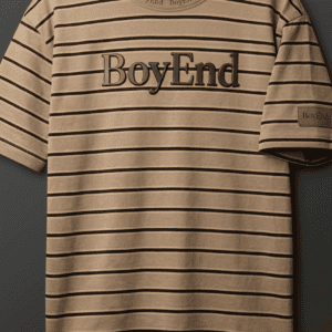 Beige & Black Horizontal Stripe Crew Neck Tee