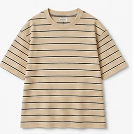 Beige & Black Horizontal Stripe Crew Neck Tee