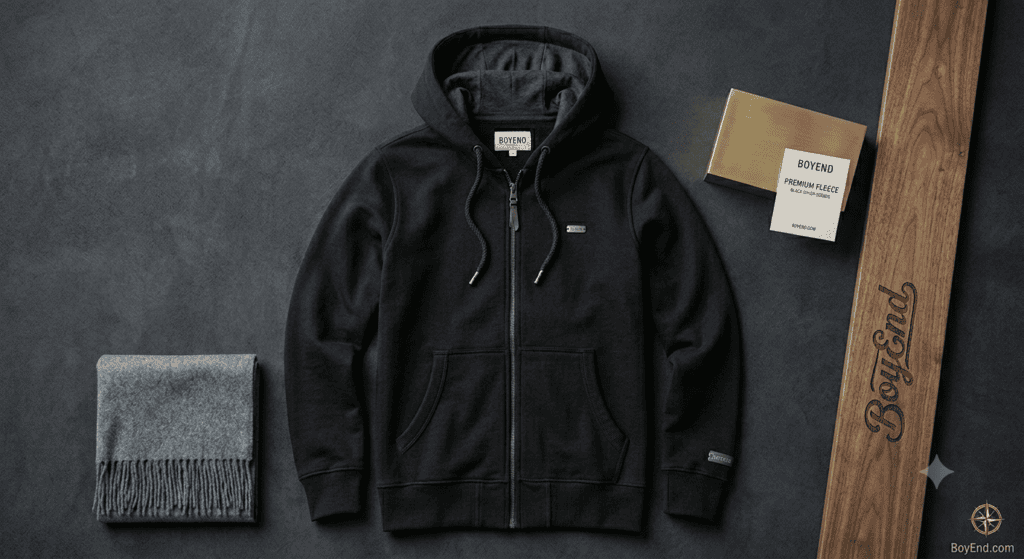 Black Full Zip-Up Hooded Sweatshirt