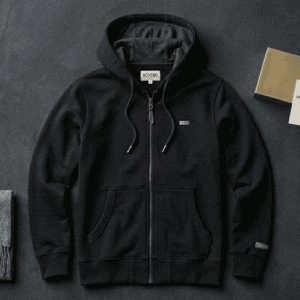 Black Full Zip-Up Hooded Sweatshirt