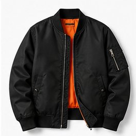 Black Satin Bomber Jacket with Orange Interior Lining