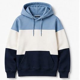 Blue, White & Navy Tricolor Colorblock Hoodie