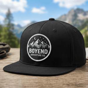 BoyEnd Black Flat Brim Mountain Patch Cap