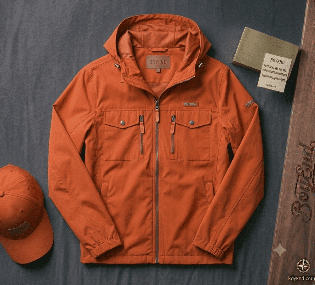 Burnt Orange Hooded Lightweight Zip-Up Windbreaker