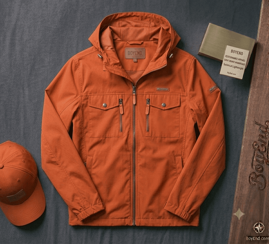 Burnt Orange Hooded Lightweight Zip-Up Windbreaker