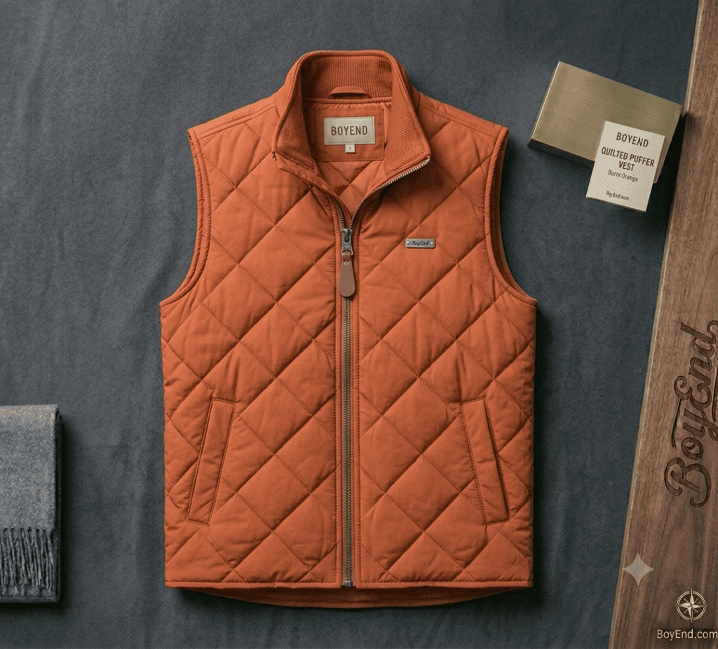 Burnt Orange Quilted Zip-Up Puffer Vest