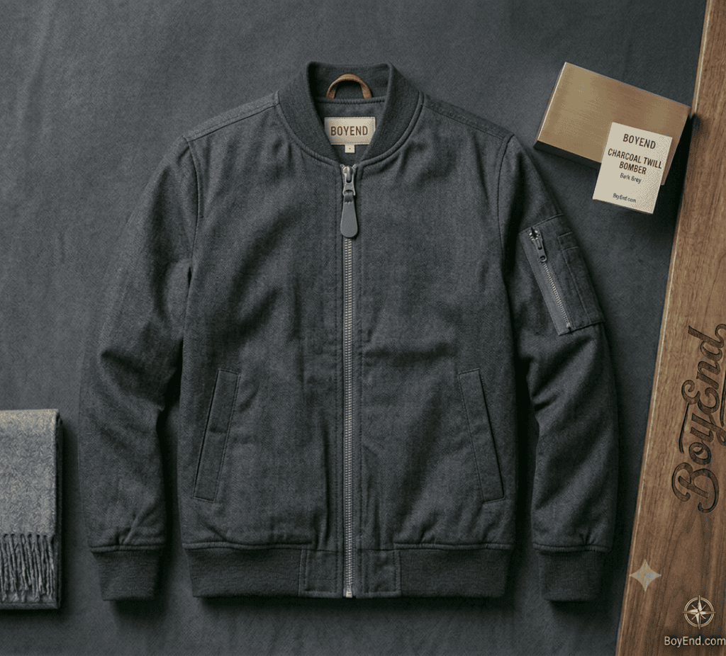 Dark Charcoal Grey Twill Bomber Jacket