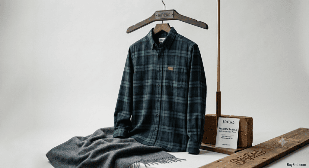 Dark Navy & Green Tartan Plaid Flannel Shirt