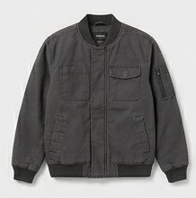 Dark Charcoal Grey Twill Bomber Jacket