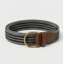 Grey Woven Elastic Stretch Belt with Gold Buckle