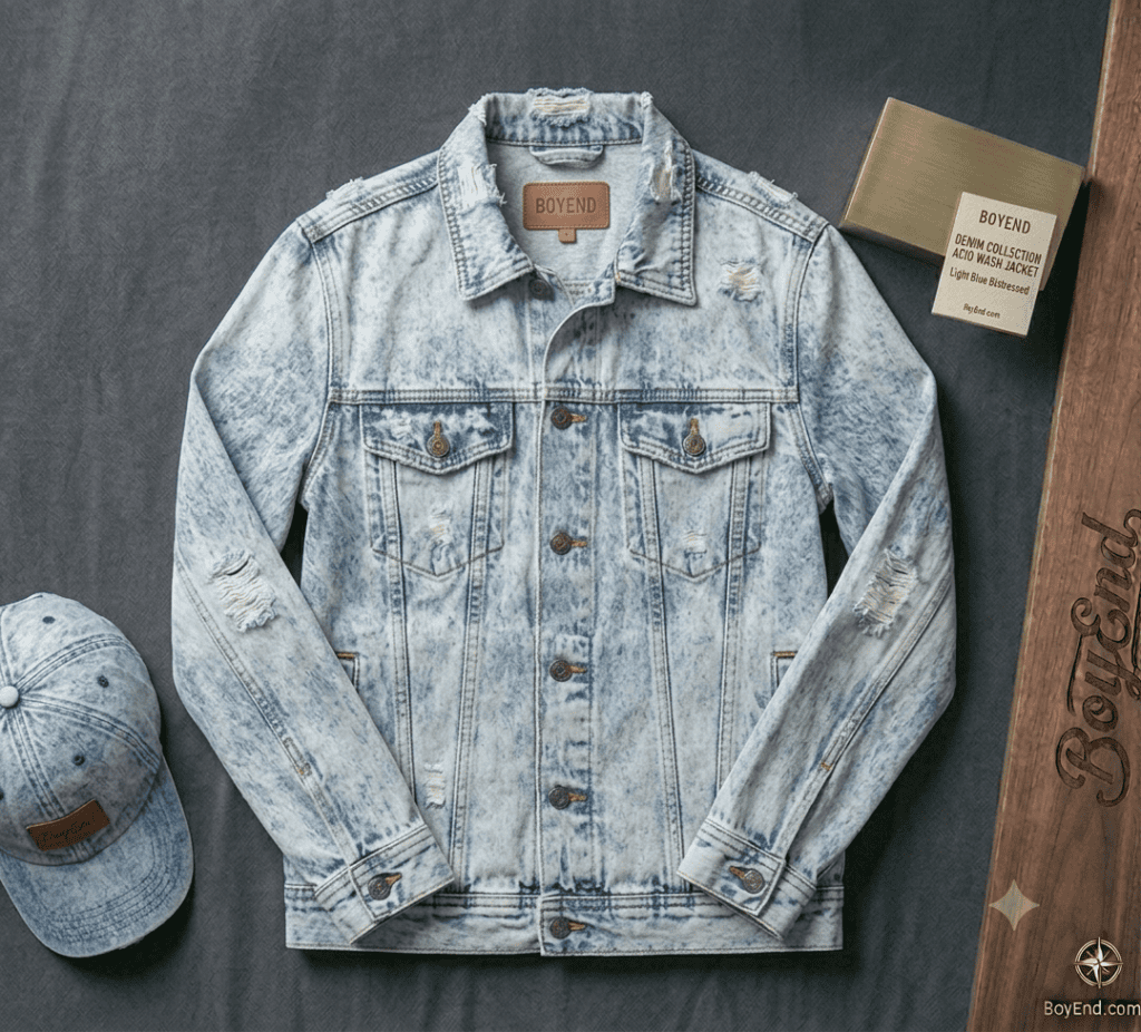 Light Blue Acid Wash Distressed Denim Jacket