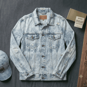 Light Blue Acid Wash Distressed Denim Jacket