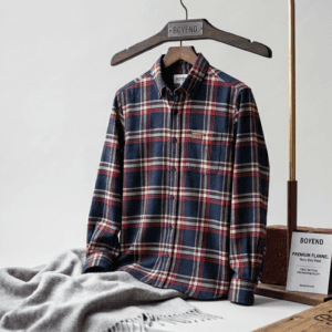 Navy Blue Plaid Flannel Button Shirt