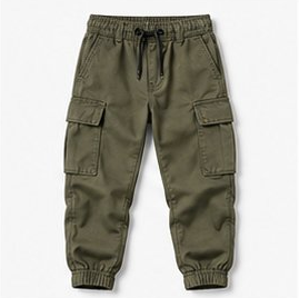 Olive Green Cargo Jogger Pants with Elastic Hem
