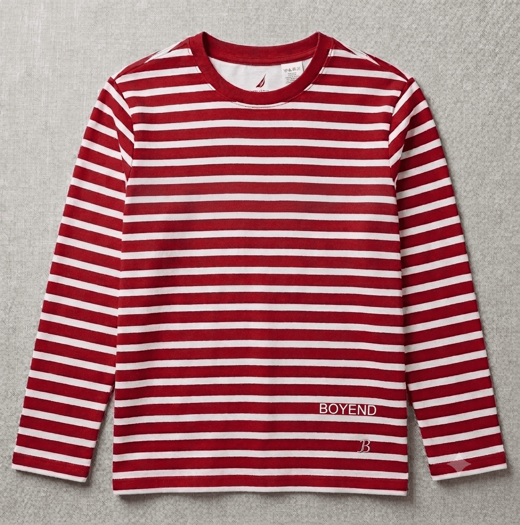 Red & White Horizontal Stripe Long Sleeve Crewneck
