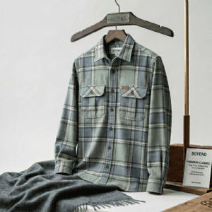 Sage Green & Blue Plaid Check Flannel Overshirt