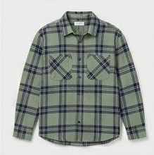 Sage Green & Blue Plaid Check Flannel Overshirt