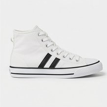 White Canvas High Top Sneakers with Black Stripe